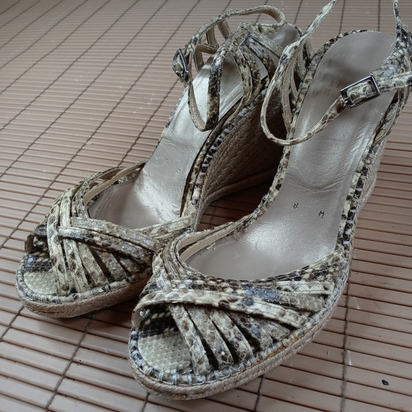 Stuart Weitzman women's snake print platform espadrille 4" wedge heel sandal. Sz - Picture 1 of 10